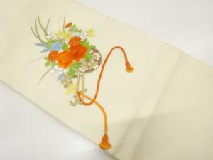 紗　花車模様　刺繍　名古屋帯